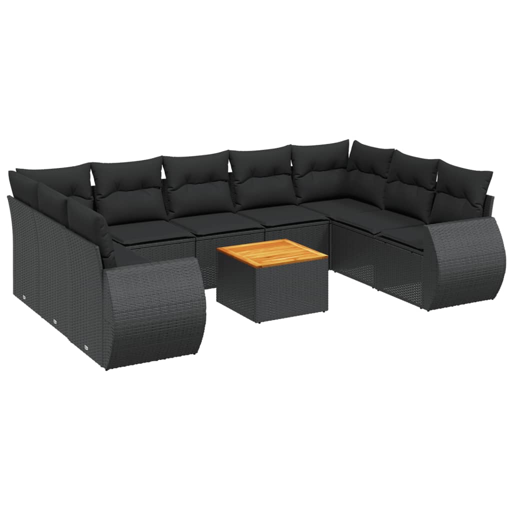 vidaXL Set canapele de grădină cu perne, 10 piese, negru, poliratan