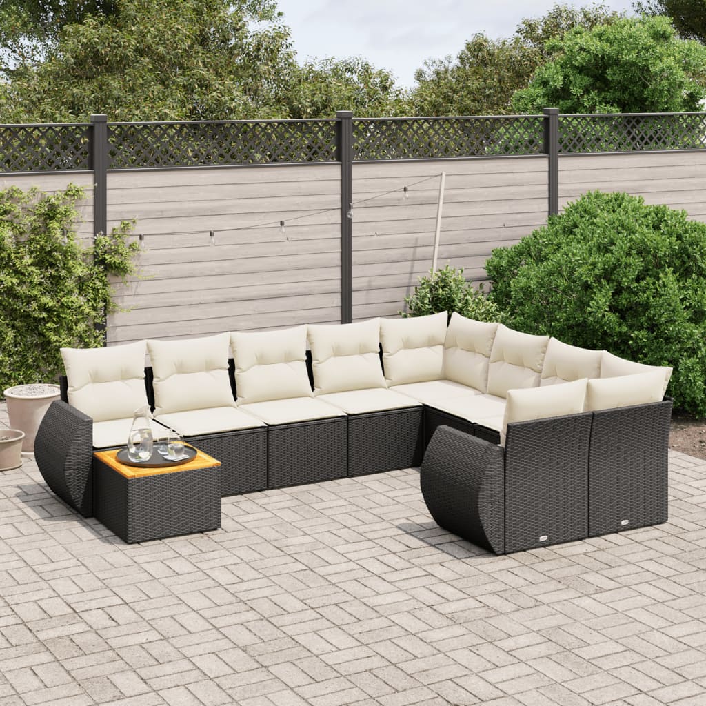 vidaXL Set canapele de grădină cu perne, 10 piese, negru, poliratan vidaXL Set canapele de grădină cu perne, 10 piese, negru, poliratan