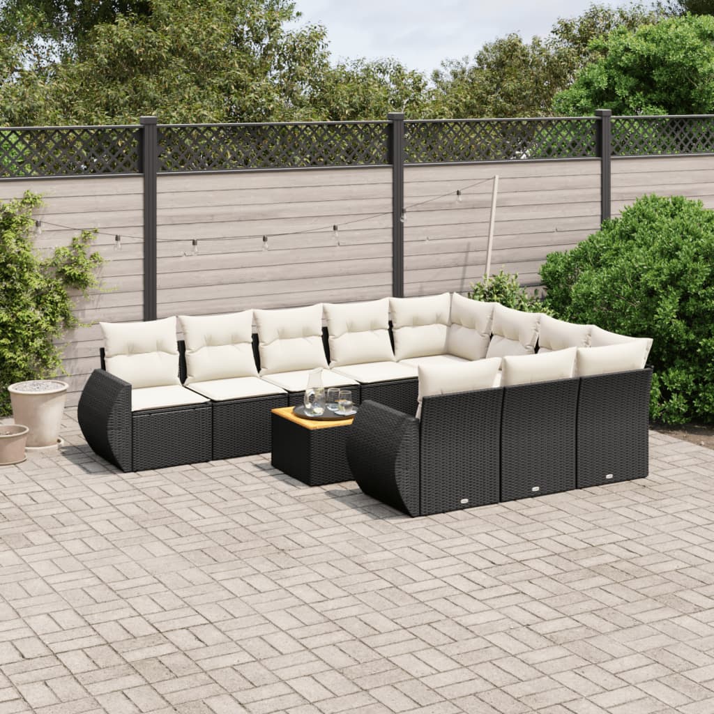 vidaXL Set canapele de grădină cu perne, 11 piese, negru, poliratan vidaXL Set canapele de grădină cu perne, 11 piese, negru, poliratan