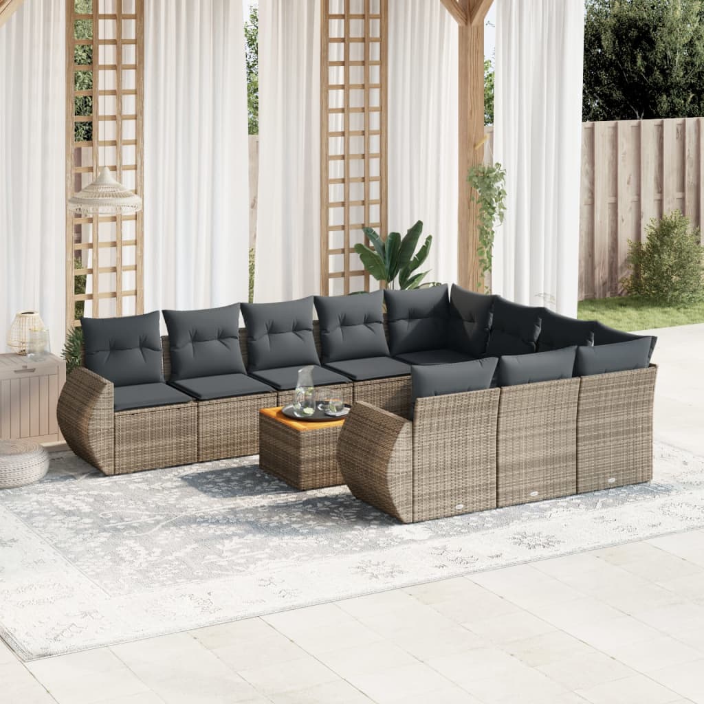 vidaXL Set canapele de grădină cu perne, 11 piese, gri, poliratan vidaXL Set canapele de grădină cu perne, 11 piese, gri, poliratan