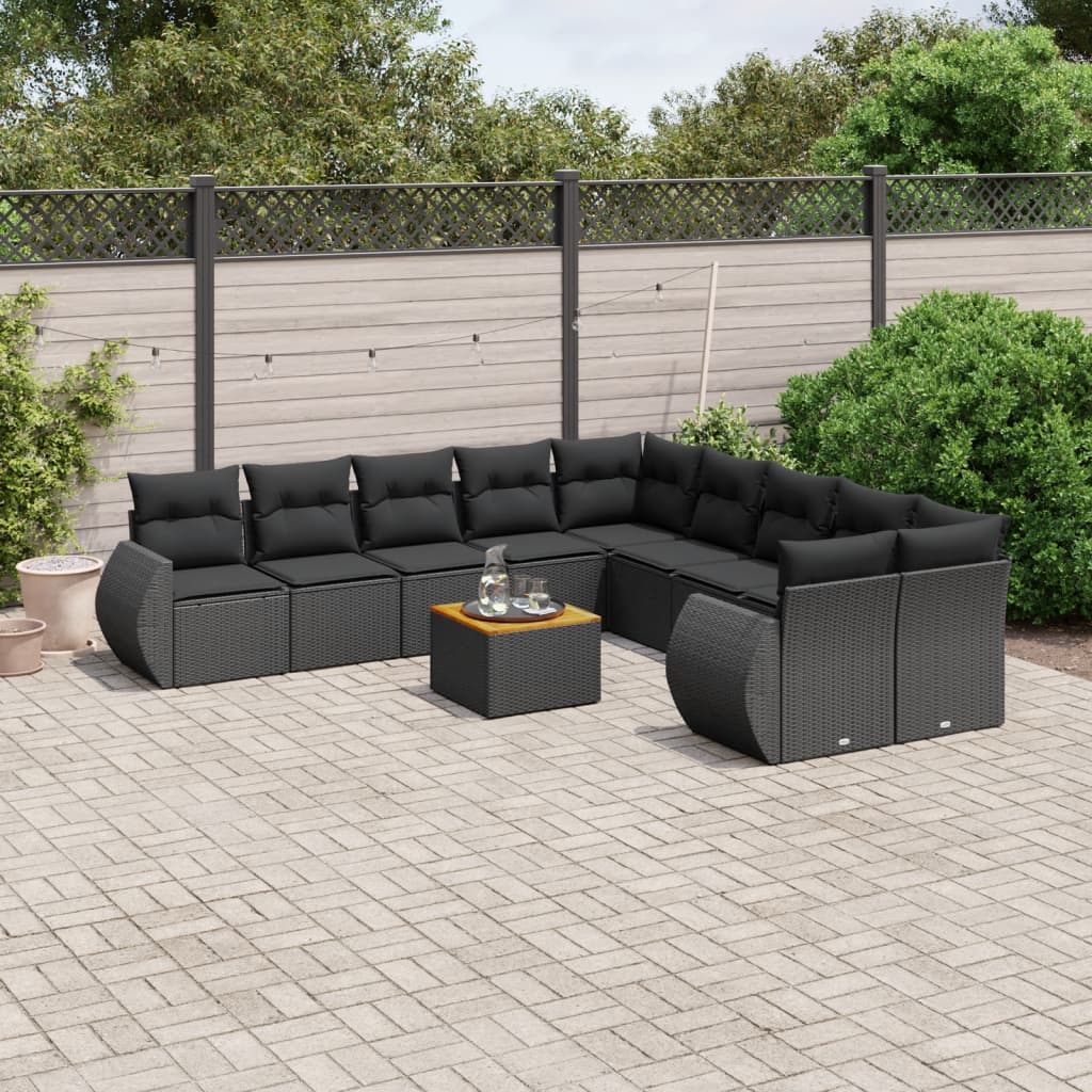 vidaXL Set canapele de grădină cu perne, 11 piese, negru, poliratan vidaXL Set canapele de grădină cu perne, 11 piese, negru, poliratan