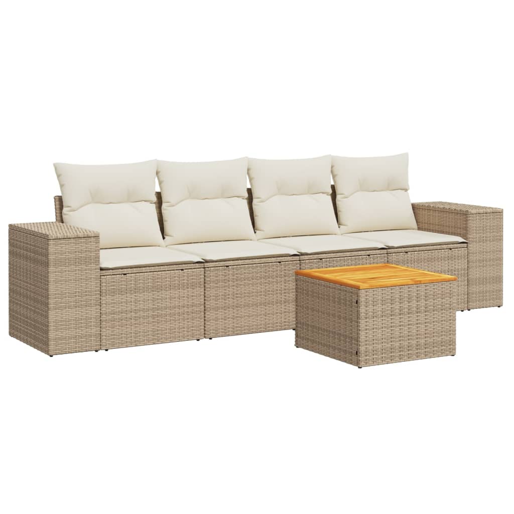 vidaXL Set canapele de grădină cu perne, 5 piese, bej, poliratan vidaXL Set canapele de grădină cu perne, 5 piese, bej, poliratan