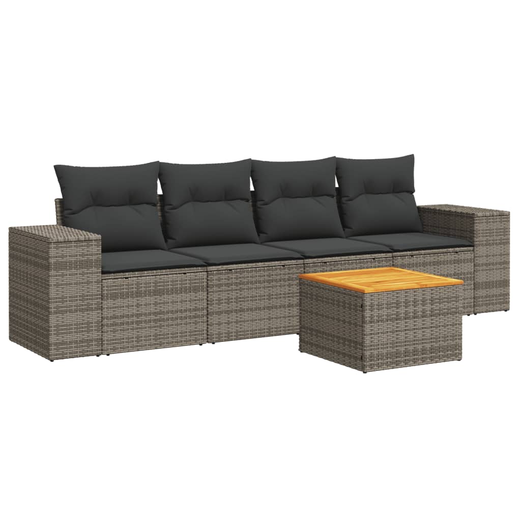 vidaXL Set canapea de grădină cu perne, 5 piese, gri, poliratan vidaXL Set canapea de grădină cu perne, 5 piese, gri, poliratan