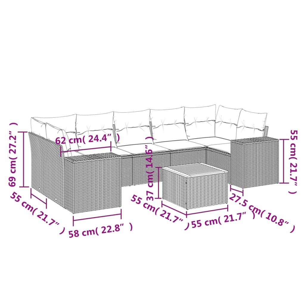 vidaXL Set mobilier de grădină cu perne, 8 piese, negru, poliratan vidaXL Set mobilier de grădină cu perne, 8 piese, negru, poliratan