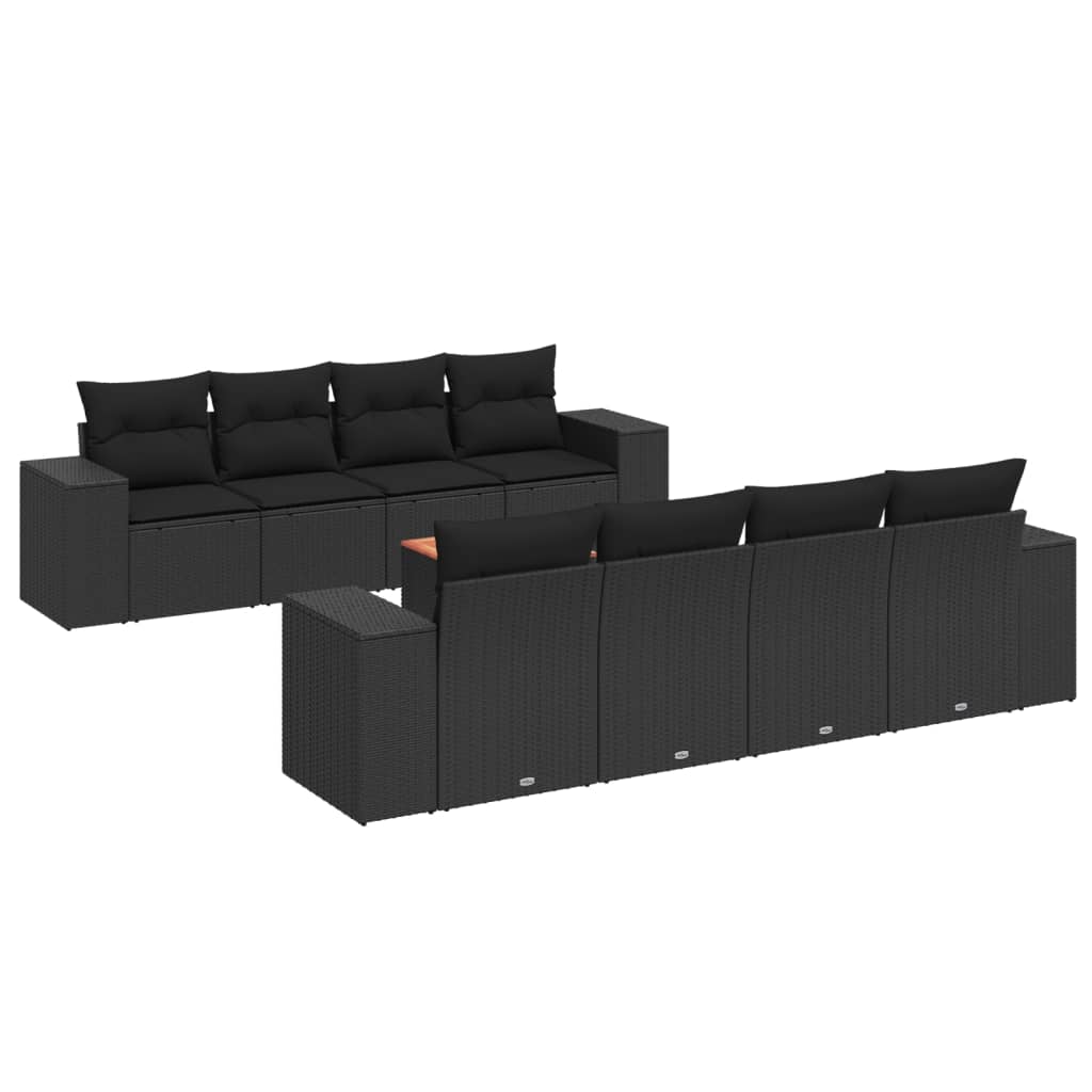 vidaXL Set mobilier de grădină cu perne, 9 piese, negru, poliratan vidaXL Set mobilier de grădină cu perne, 9 piese, negru, poliratan