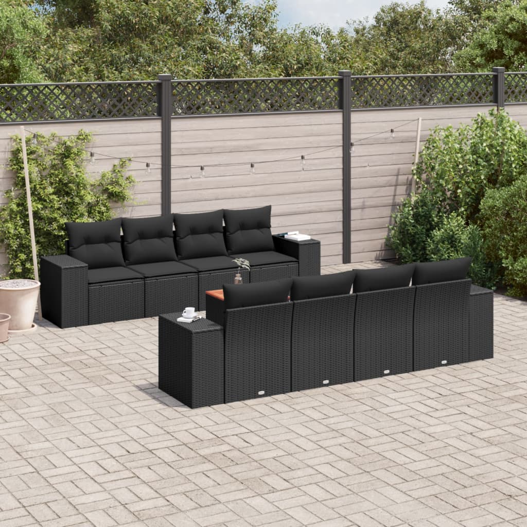 vidaXL Set mobilier de grădină cu perne, 9 piese, negru, poliratan vidaXL Set mobilier de grădină cu perne, 9 piese, negru, poliratan