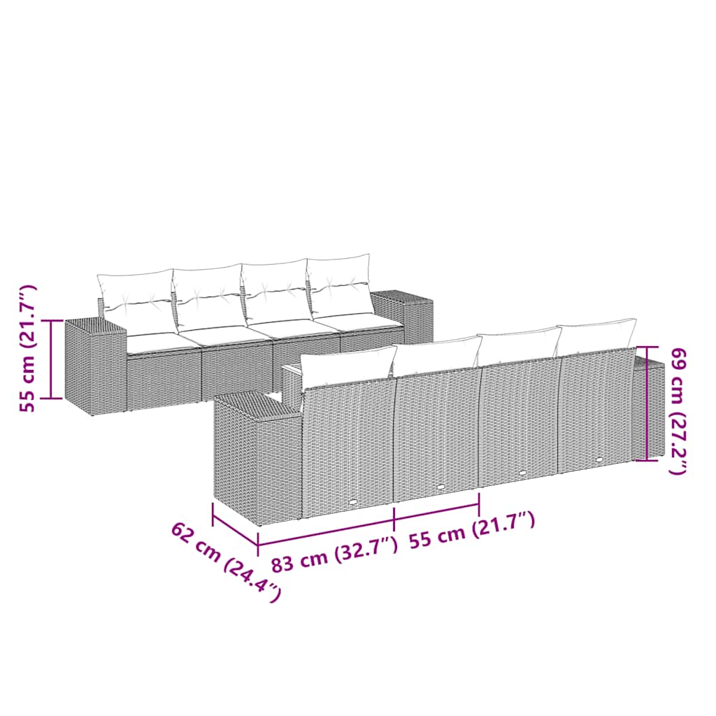 vidaXL Set mobilier de grădină cu perne, 9 piese, negru, poliratan