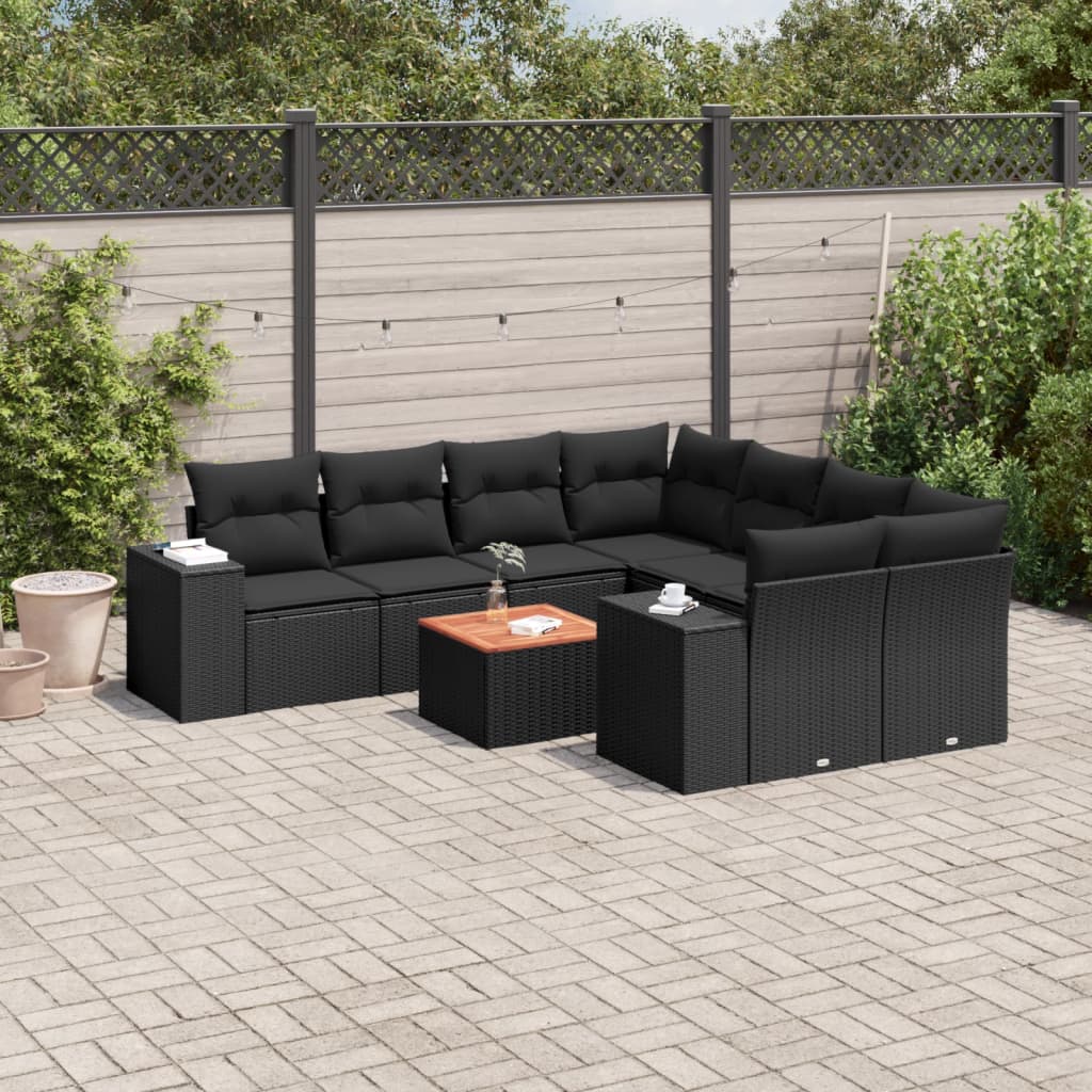 vidaXL Set mobilier de grădină cu perne, 9 piese, negru, poliratan vidaXL Set mobilier de grădină cu perne, 9 piese, negru, poliratan