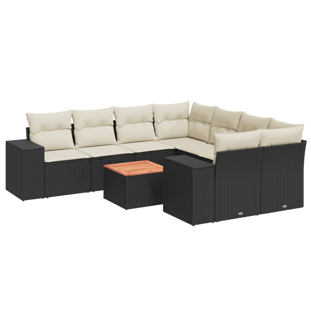 vidaXL Set mobilier de grădină cu perne, 9 piese, negru, poliratan