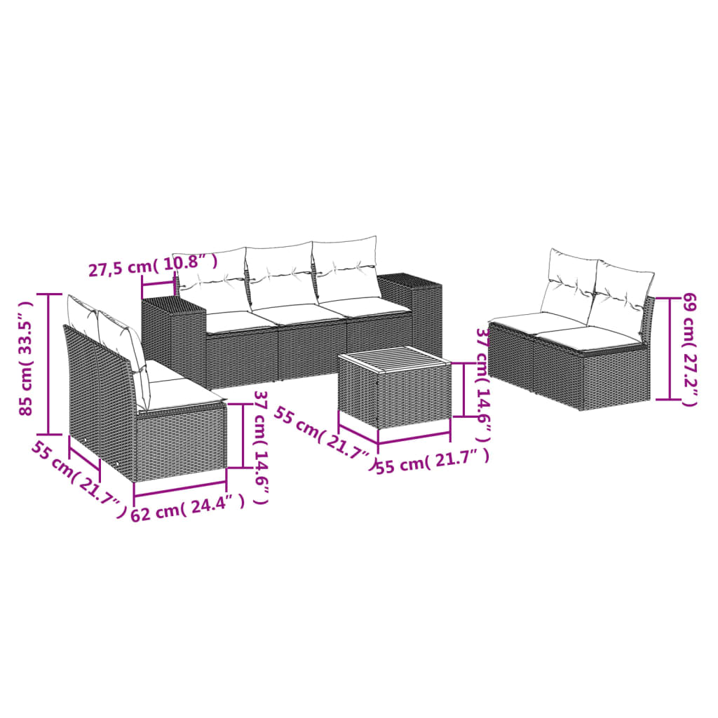 vidaXL Set mobilier de grădină cu perne, 8 piese, negru, poliratan vidaXL Set mobilier de grădină cu perne, 8 piese, negru, poliratan
