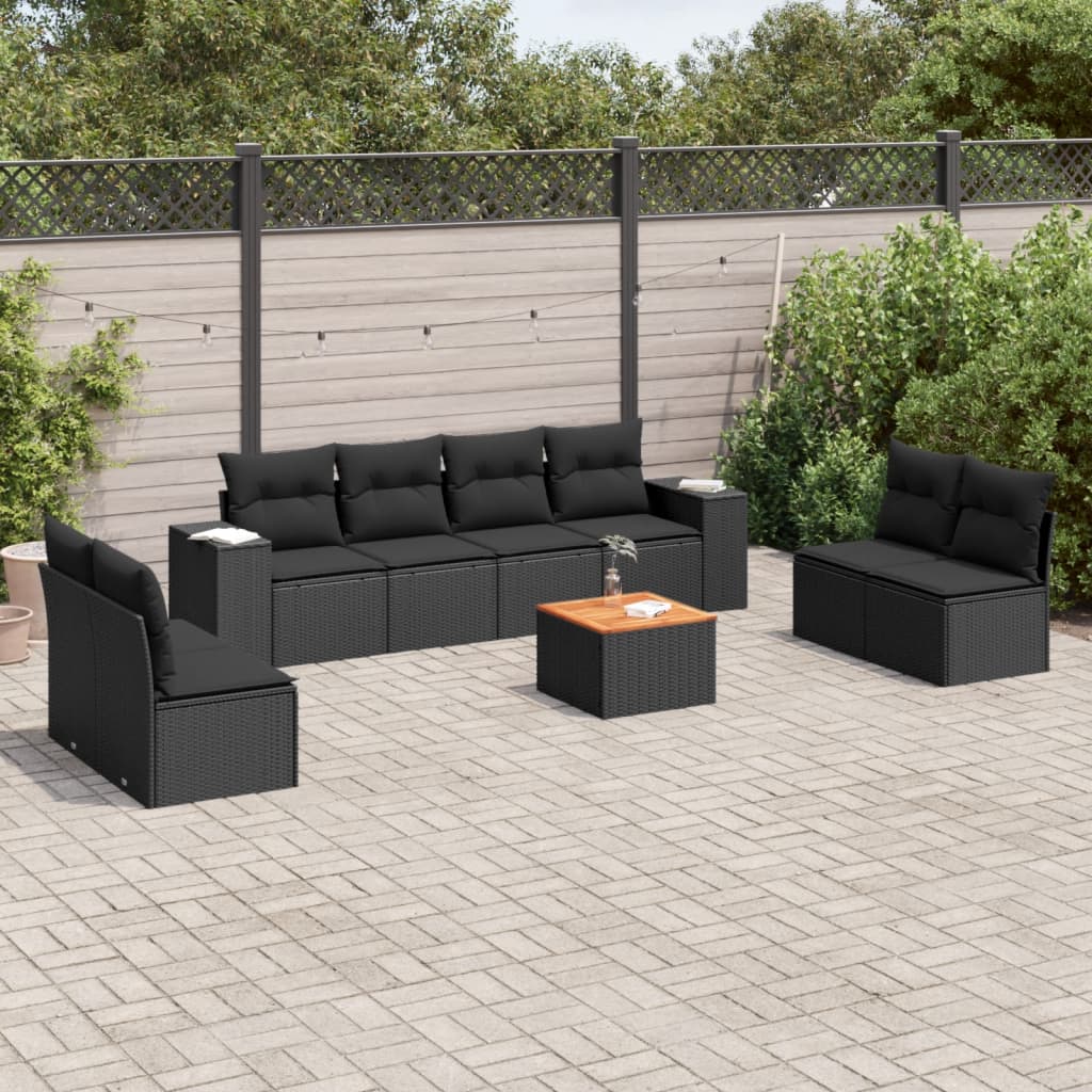 vidaXL Set mobilier de grădină cu perne, 9 piese, negru, poliratan vidaXL Set mobilier de grădină cu perne, 9 piese, negru, poliratan