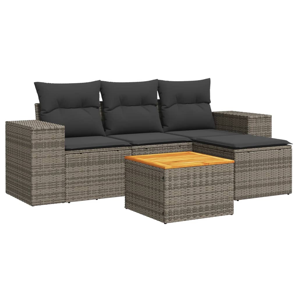 vidaXL Set canapea de grădină cu perne, 5 piese, gri, poliratan vidaXL Set canapea de grădină cu perne, 5 piese, gri, poliratan