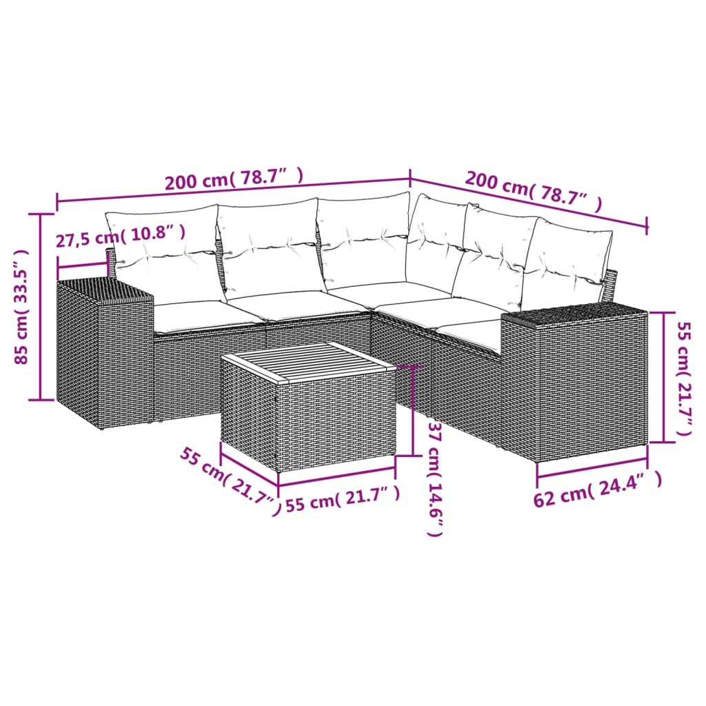 vidaXL Set mobilier grădină cu perne, 6 piese, gri, poliratan