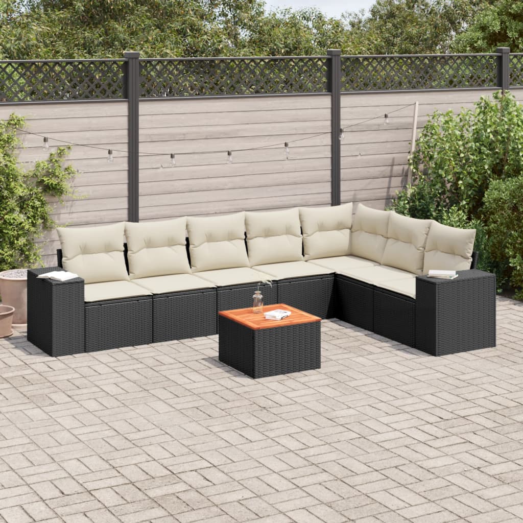 vidaXL Set mobilier de grădină cu perne, 8 piese, negru, poliratan vidaXL Set mobilier de grădină cu perne, 8 piese, negru, poliratan