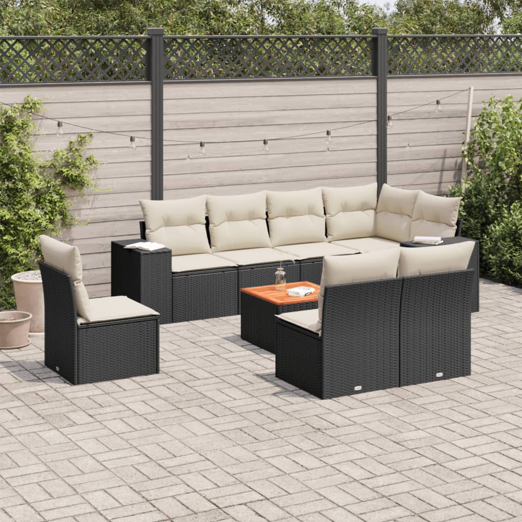 vidaXL Set mobilier de grădină cu perne, 9 piese, negru, poliratan vidaXL Set mobilier de grădină cu perne, 9 piese, negru, poliratan