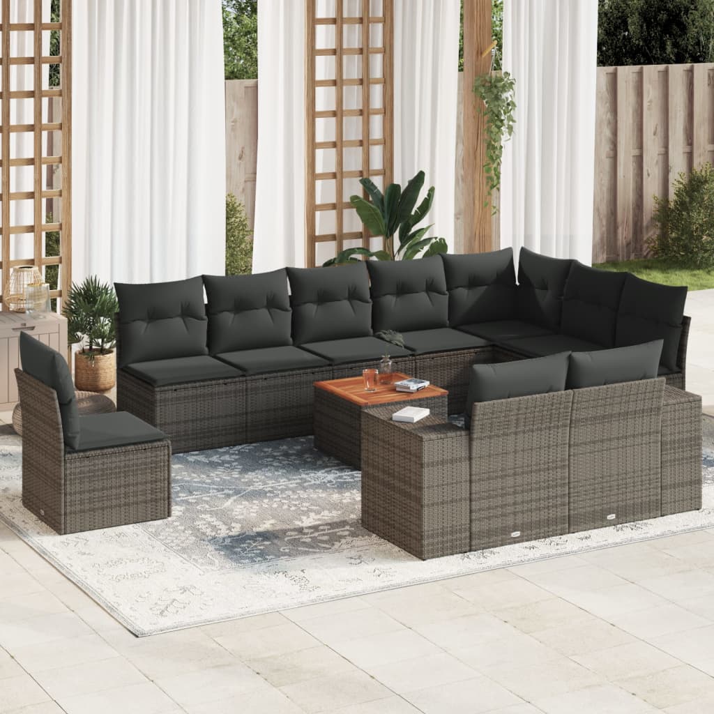 vidaXL Set canapele de grădină cu perne, 11 piese, gri, poliratan vidaXL Set canapele de grădină cu perne, 11 piese, gri, poliratan
