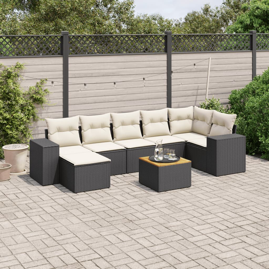 vidaXL Set mobilier de grădină cu perne, 8 piese, negru, poliratan vidaXL Set mobilier de grădină cu perne, 8 piese, negru, poliratan