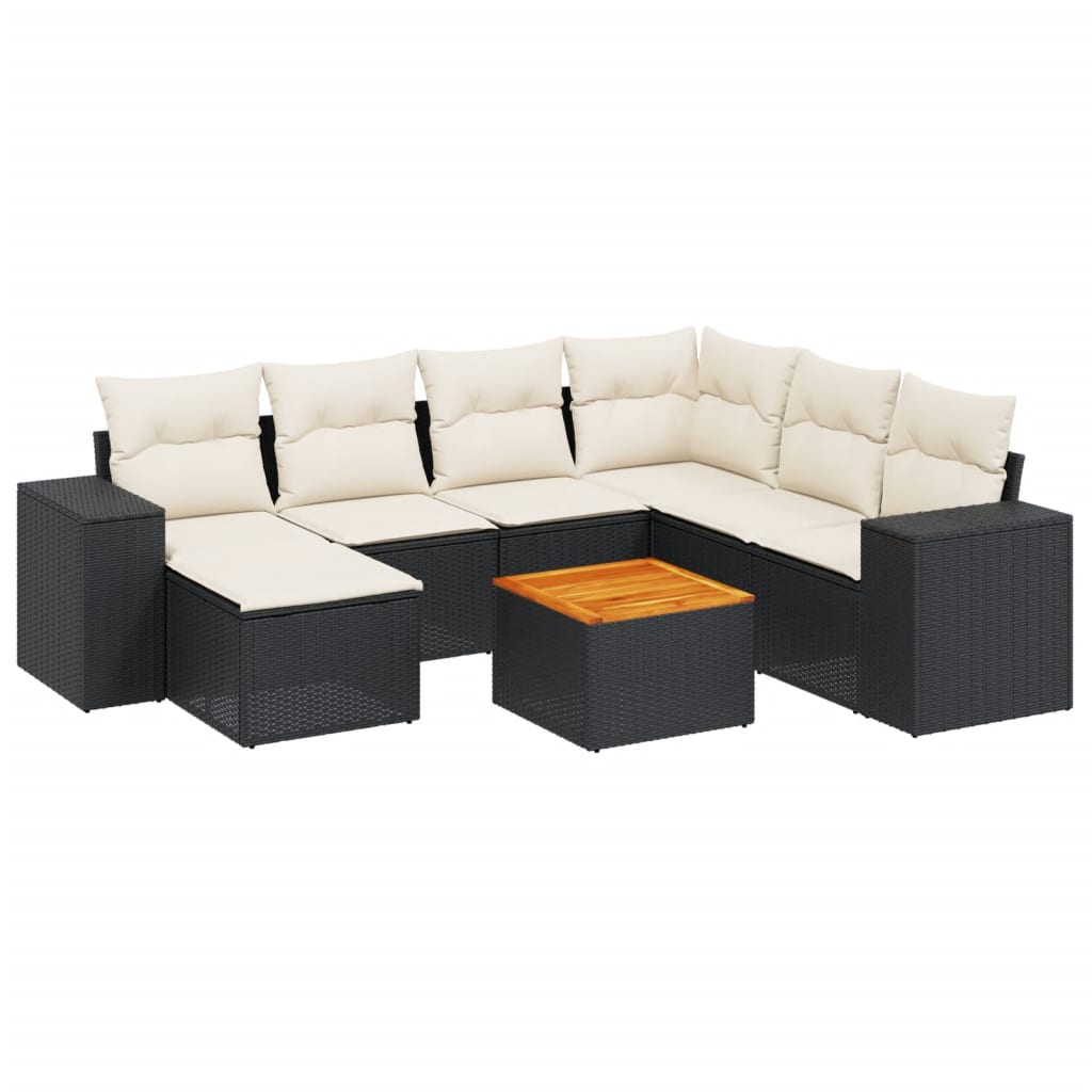 vidaXL Set mobilier de grădină cu perne, 8 piese, negru, poliratan