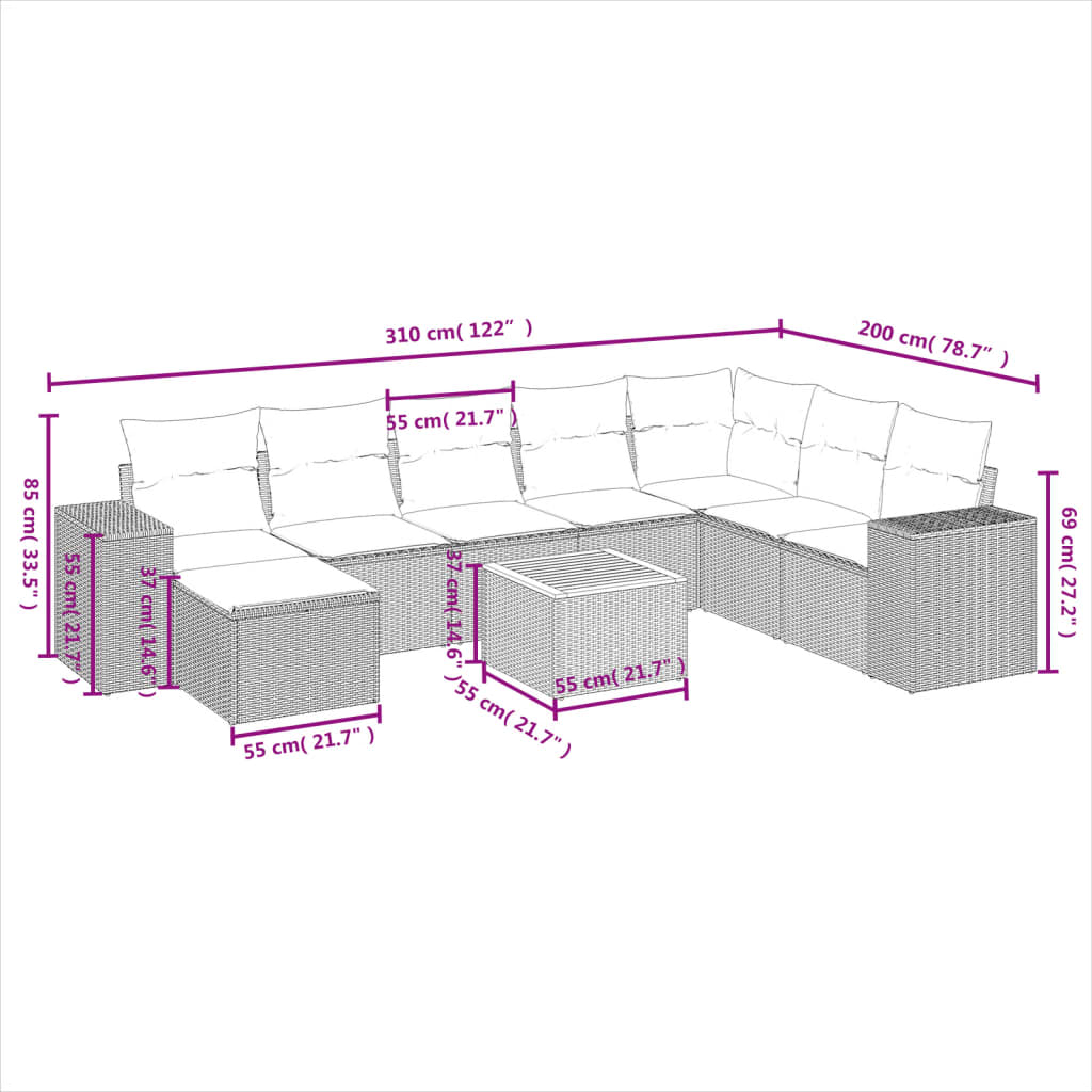 vidaXL Set mobilier de grădină cu perne, 9 piese, negru, poliratan vidaXL Set mobilier de grădină cu perne, 9 piese, negru, poliratan