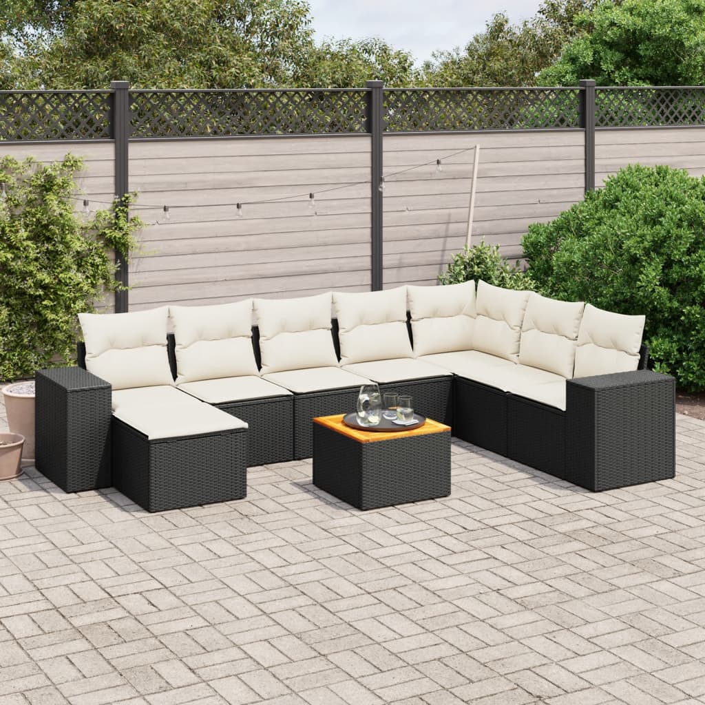 vidaXL Set mobilier de grădină cu perne, 9 piese, negru, poliratan vidaXL Set mobilier de grădină cu perne, 9 piese, negru, poliratan