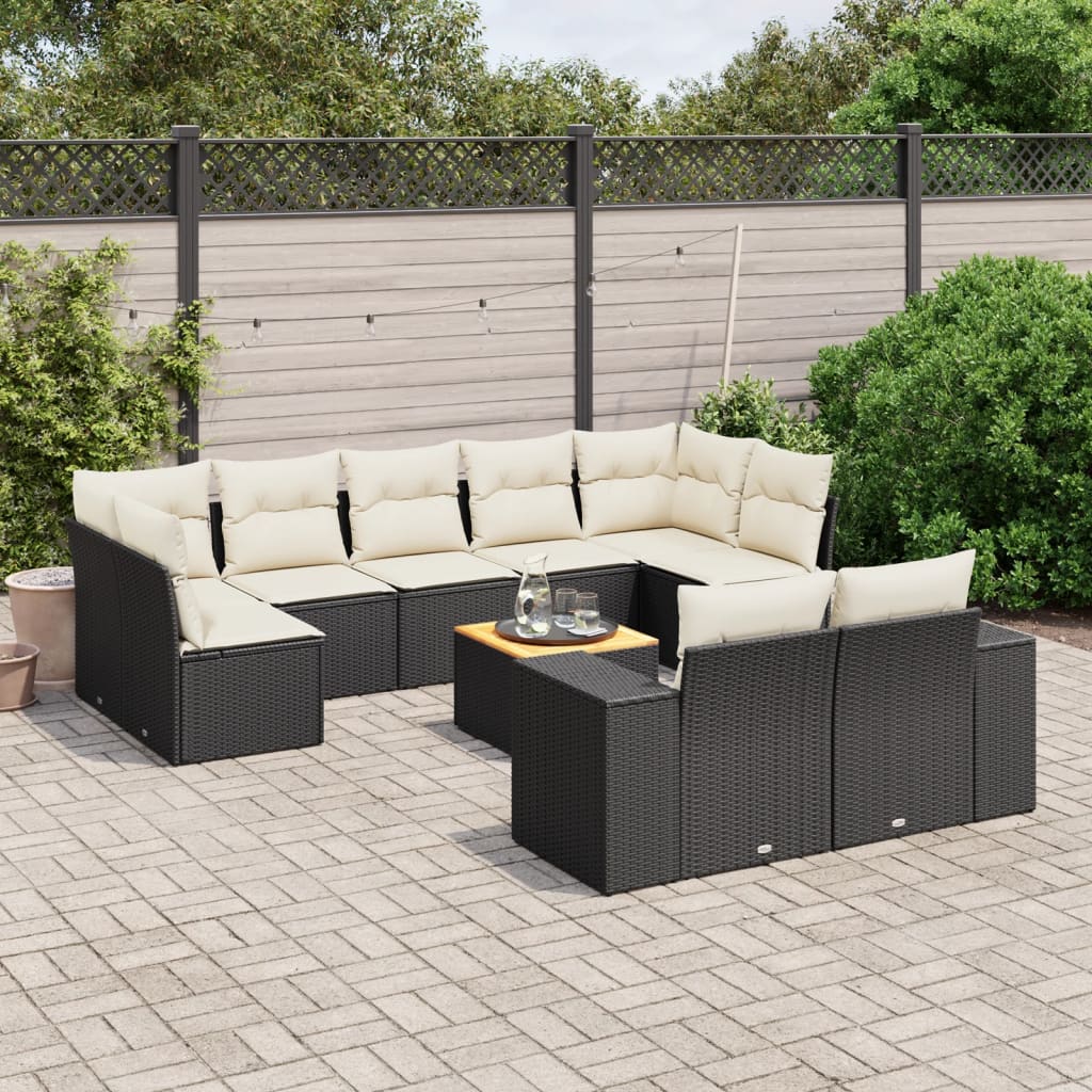 vidaXL Set canapele de grădină cu perne, 10 piese, negru, poliratan vidaXL Set canapele de grădină cu perne, 10 piese, negru, poliratan