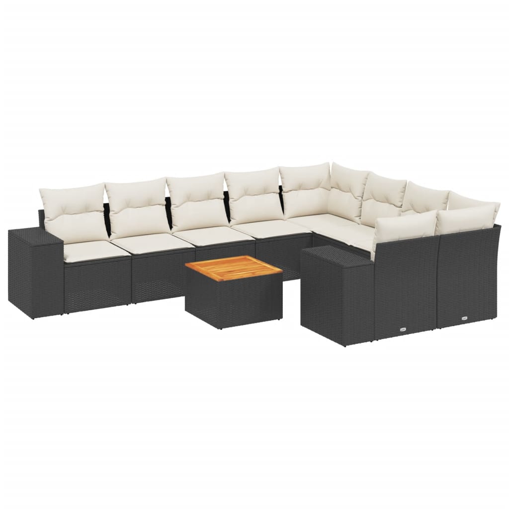 vidaXL Set canapele de grădină cu perne, 10 piese, negru, poliratan