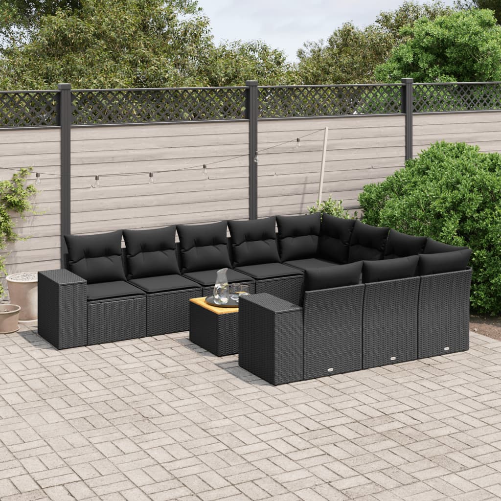 vidaXL Set canapele de grădină cu perne, 11 piese, negru, poliratan vidaXL Set canapele de grădină cu perne, 11 piese, negru, poliratan