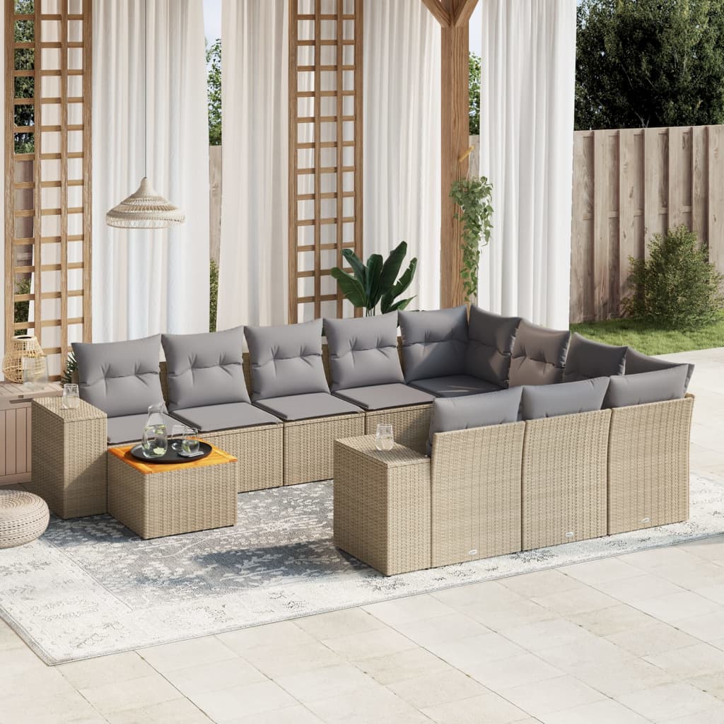 vidaXL Set canapele de grădină cu perne, 11 piese, bej, poliratan vidaXL Set canapele de grădină cu perne, 11 piese, bej, poliratan