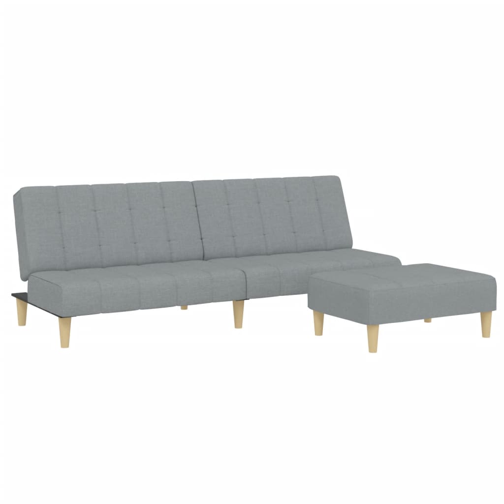 vidaXL Canapea extensibilă cu taburet, 2 locuri, gri deschis, textil