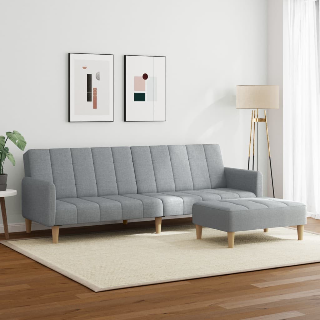 vidaXL Canapea extensibilă cu taburet, 2 locuri, gri deschis, textil