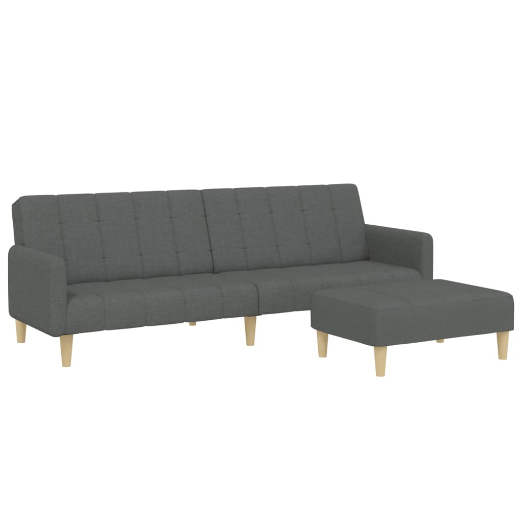 vidaXL Canapea extensibilă cu taburet, 2 locuri, gri închis, textil vidaXL Canapea extensibilă cu taburet, 2 locuri, gri închis, textil