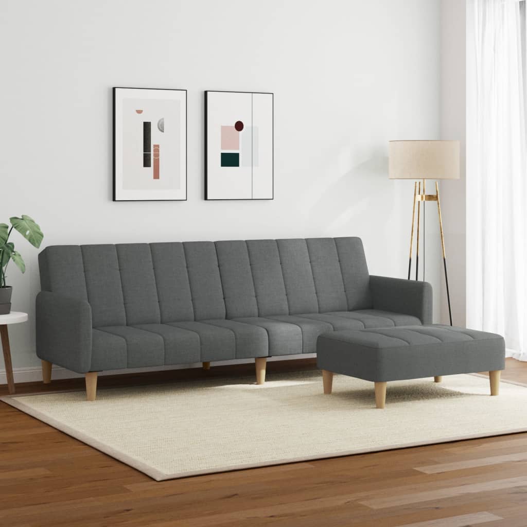 vidaXL Canapea extensibilă cu taburet, 2 locuri, gri închis, textil vidaXL Canapea extensibilă cu taburet, 2 locuri, gri închis, textil