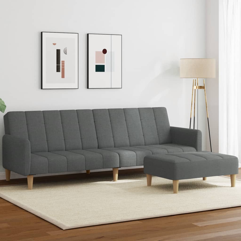 vidaXL Canapea extensibilă cu taburet, 2 locuri, gri închis, textil vidaXL Canapea extensibilă cu taburet, 2 locuri, gri închis, textil