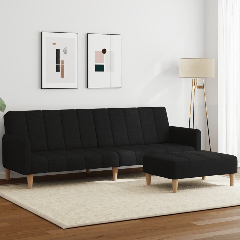 vidaXL Canapea extensibilă cu taburet, 2 locuri, negru, textil vidaXL Canapea extensibilă cu taburet, 2 locuri, negru, textil