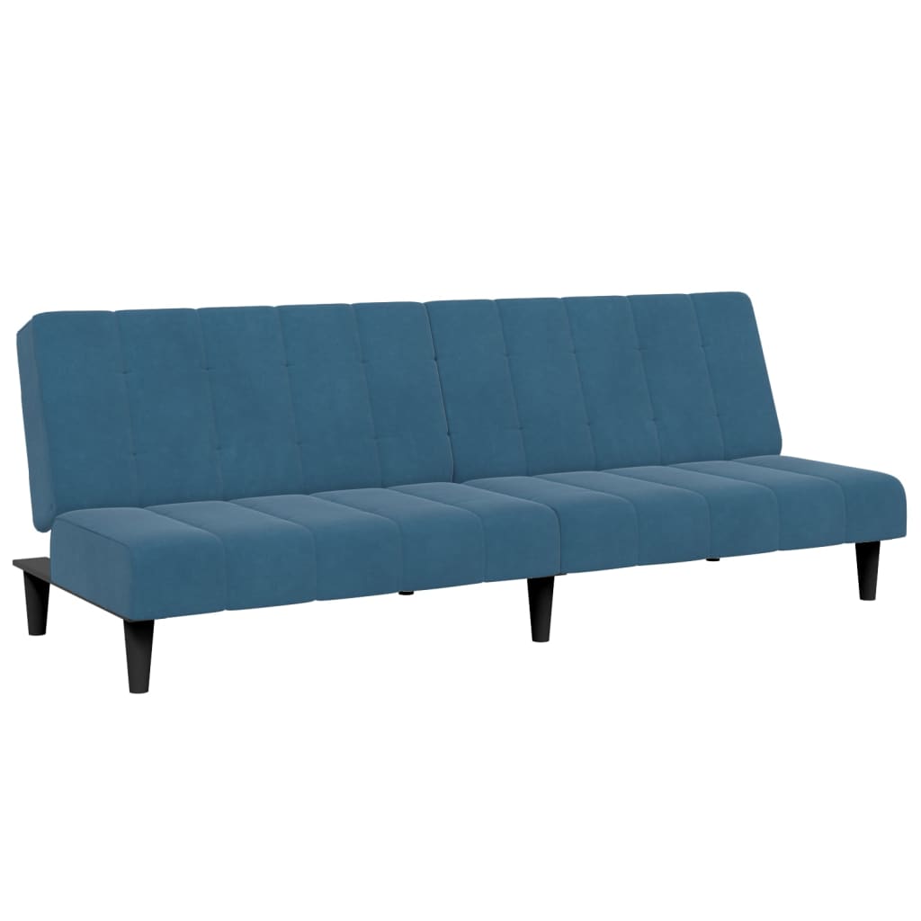 vidaXL Canapea extensibilă cu 2 locuri și taburet, albastru, catifea vidaXL Canapea extensibilă cu 2 locuri și taburet, albastru, catifea