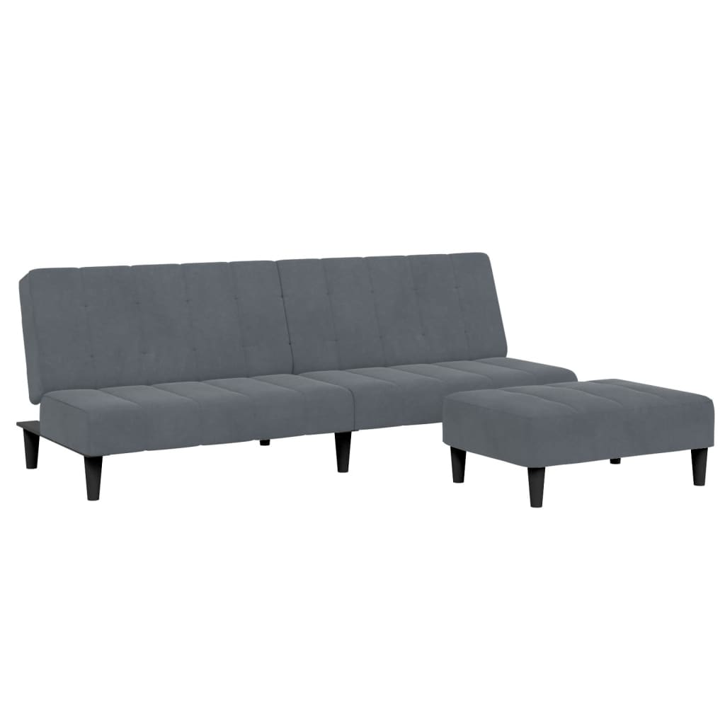 vidaXL Canapea extensibilă cu taburet, 2 locuri, gri închis, catifea