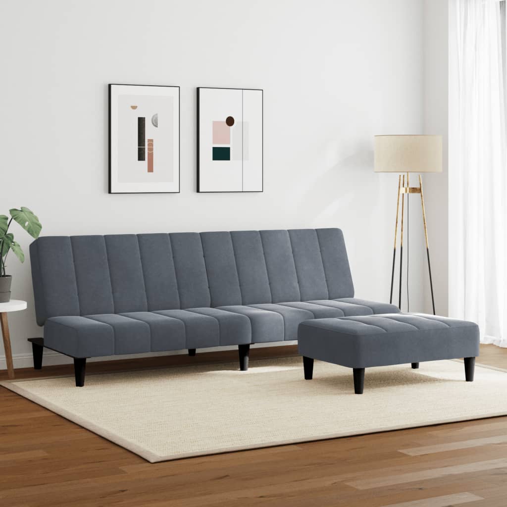 vidaXL Canapea extensibilă cu taburet, 2 locuri, gri închis, catifea