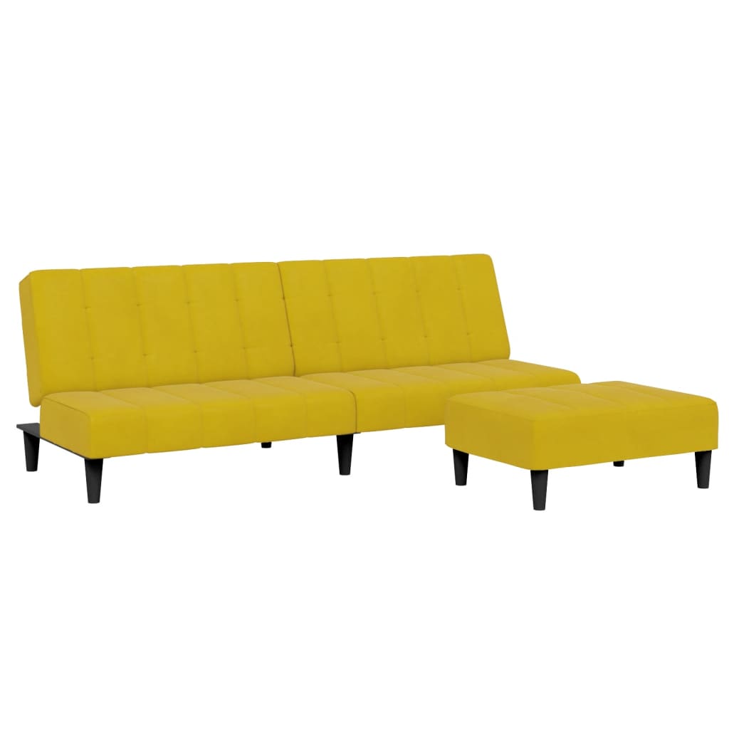 vidaXL Canapea extensibilă cu taburet, 2 locuri, galben, catifea