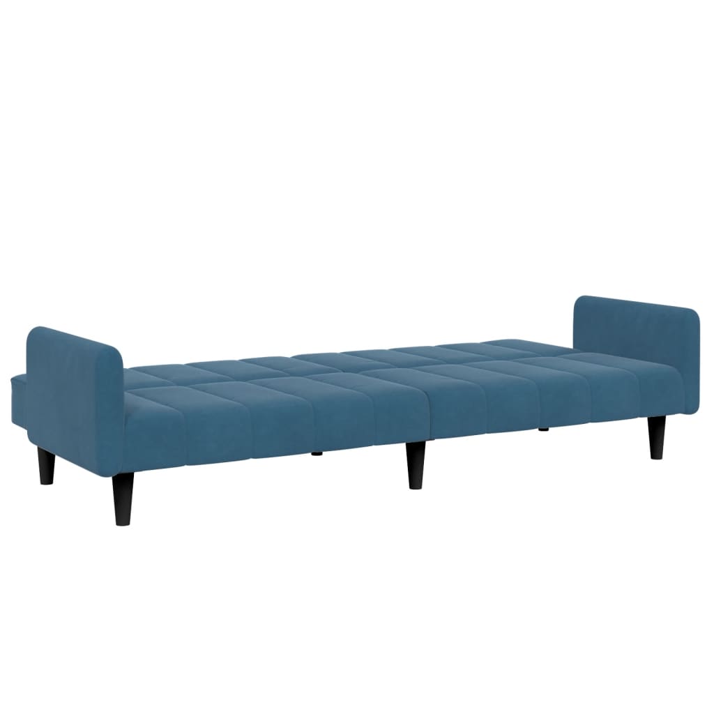 vidaXL Canapea extensibilă cu 2 locuri și taburet, albastru, catifea vidaXL Canapea extensibilă cu 2 locuri și taburet, albastru, catifea