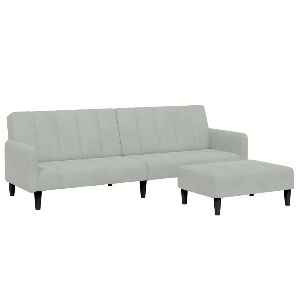 vidaXL Canapea extensibilă cu taburet, 2 locuri, gri deschis, catifea