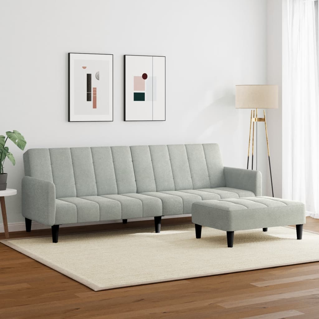 vidaXL Canapea extensibilă cu taburet, 2 locuri, gri deschis, catifea