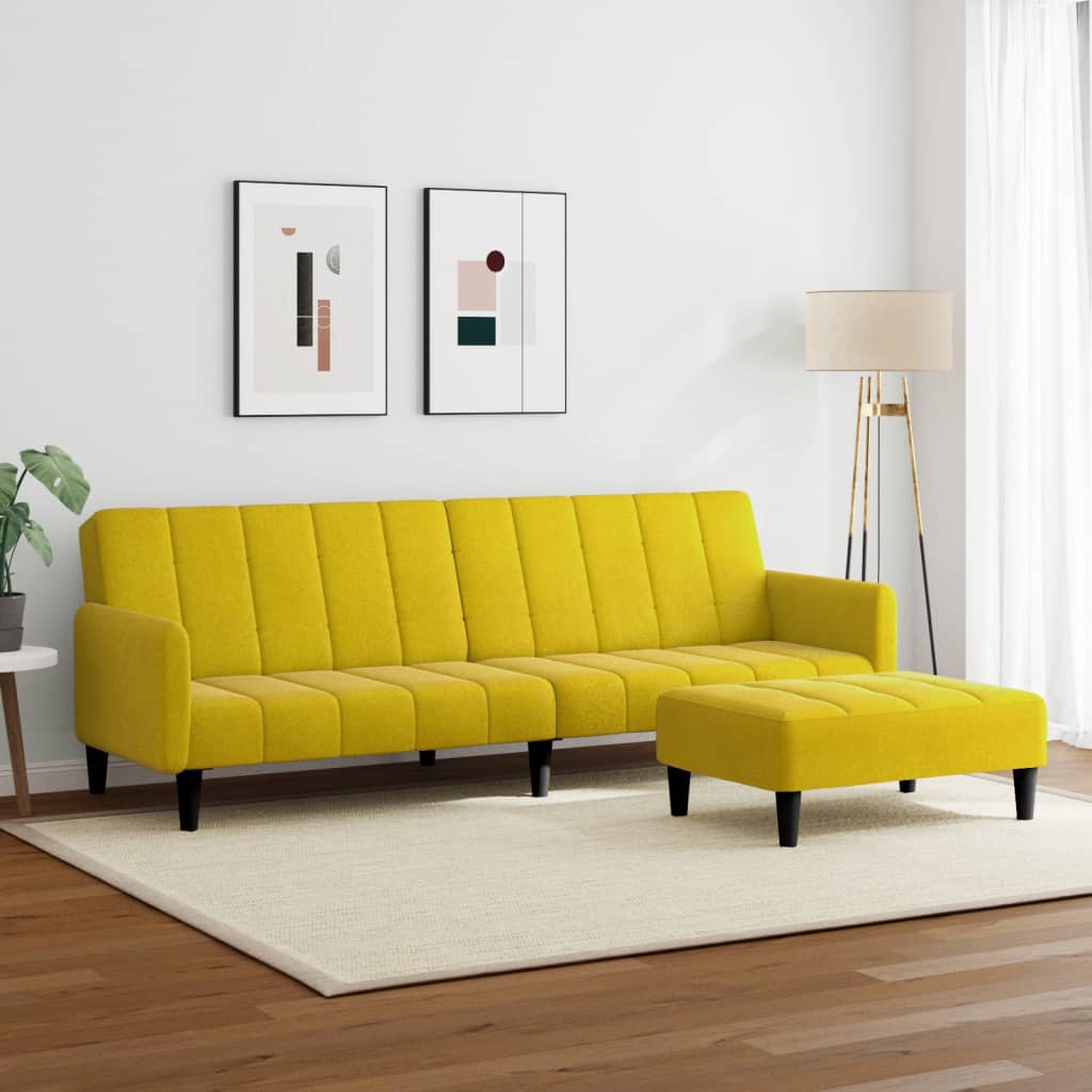 vidaXL Canapea extensibilă cu taburet, 2 locuri, galben, catifea