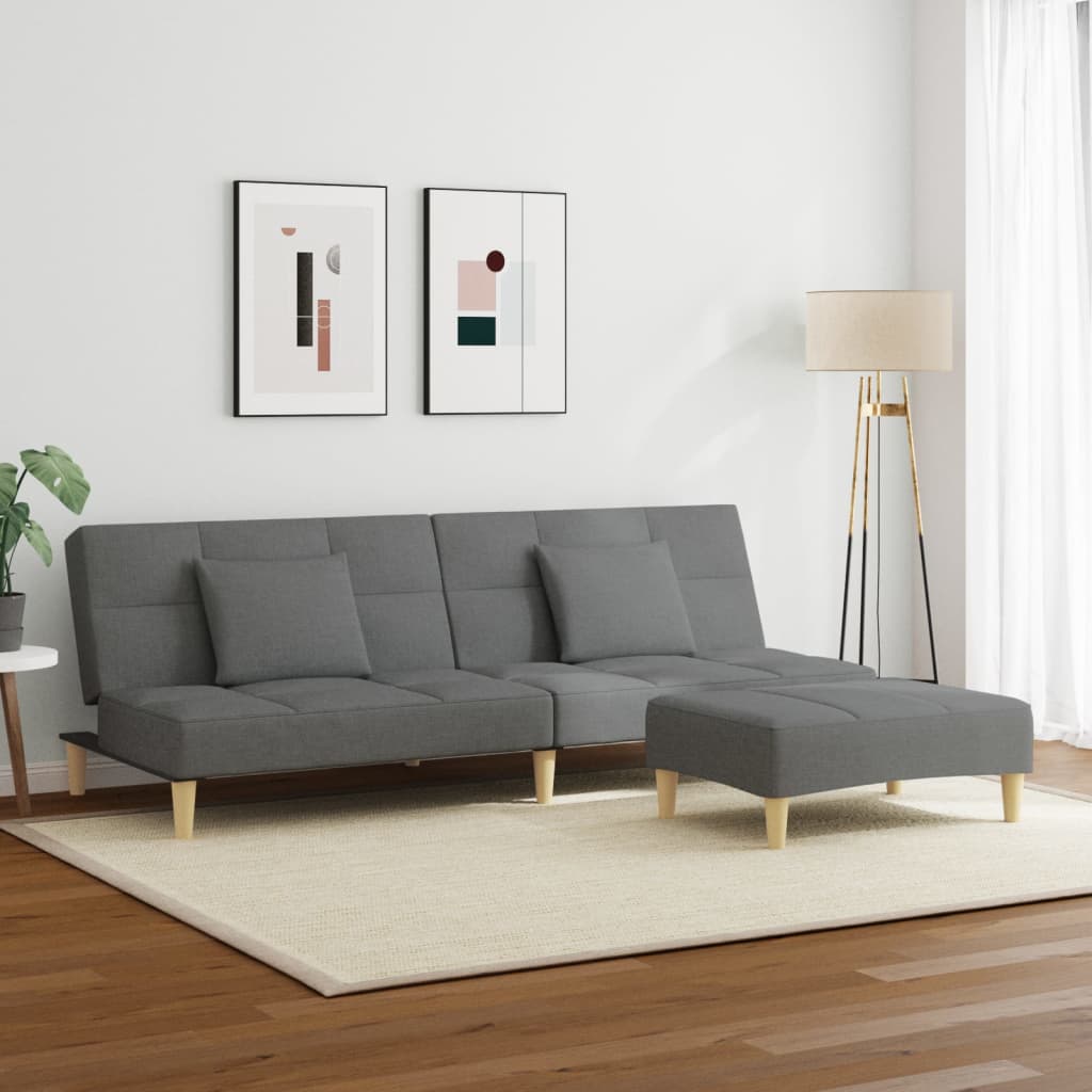 vidaXL Canapea extensibilă cu taburet, 2 locuri, gri închis, textil vidaXL Canapea extensibilă cu taburet, 2 locuri, gri închis, textil