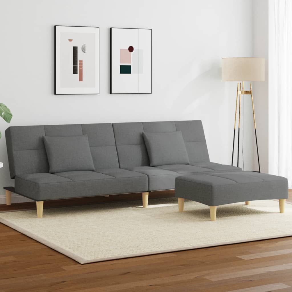 vidaXL Canapea extensibilă cu taburet, 2 locuri, gri închis, textil vidaXL Canapea extensibilă cu taburet, 2 locuri, gri închis, textil