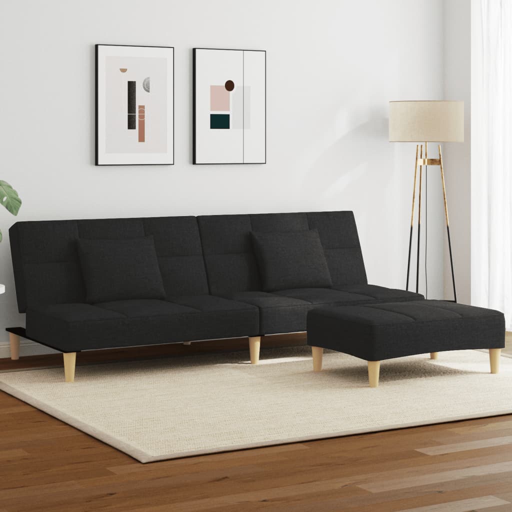 vidaXL Canapea extensibilă cu taburet, 2 locuri, negru, textil vidaXL Canapea extensibilă cu taburet, 2 locuri, negru, textil