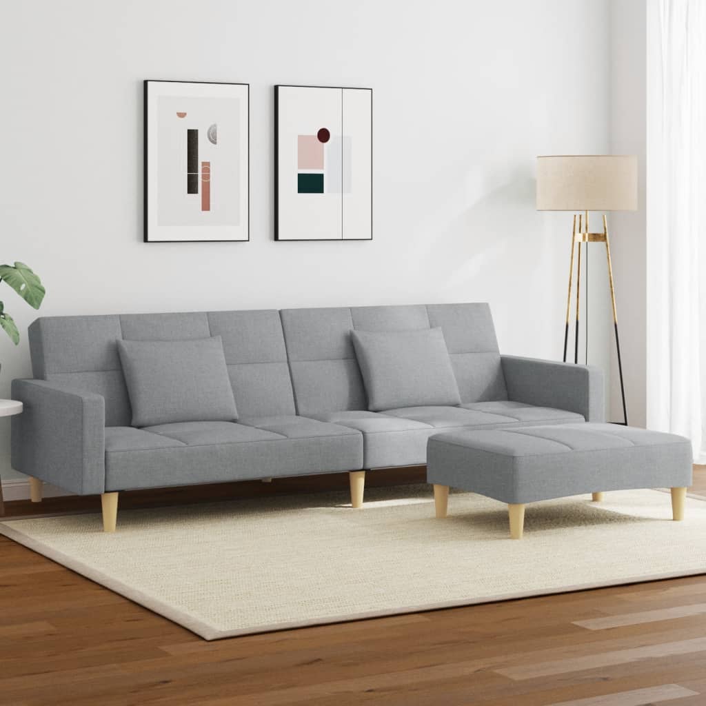 vidaXL Canapea extensibilă cu taburet, 2 locuri, gri deschis, textil vidaXL Canapea extensibilă cu taburet, 2 locuri, gri deschis, textil