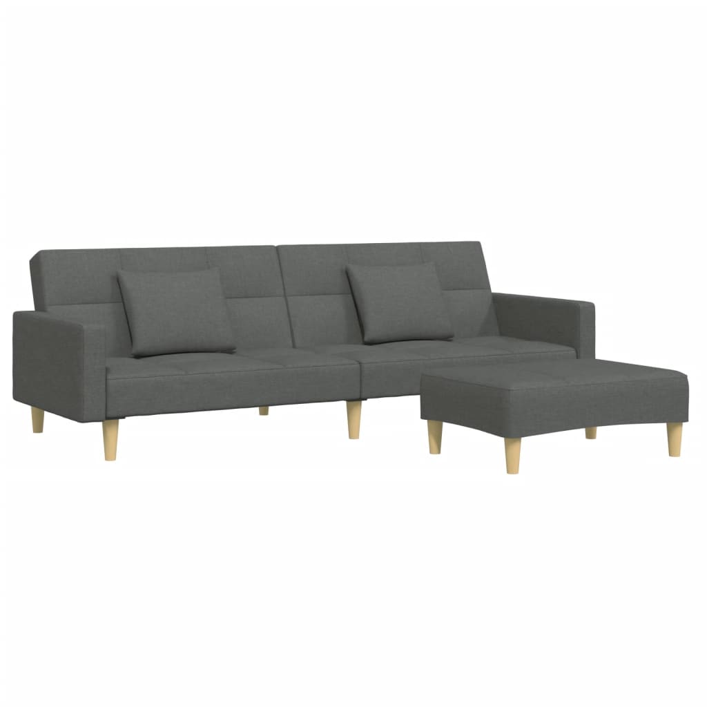 vidaXL Canapea extensibilă cu taburet, 2 locuri, gri închis, textil vidaXL Canapea extensibilă cu taburet, 2 locuri, gri închis, textil