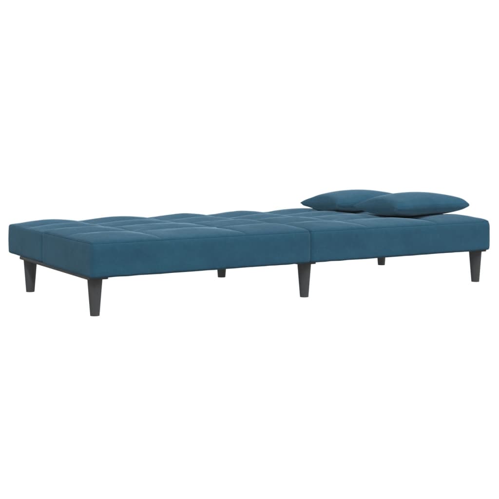 vidaXL Canapea extensibilă cu 2 locuri și taburet, albastru, catifea vidaXL Canapea extensibilă cu 2 locuri și taburet, albastru, catifea