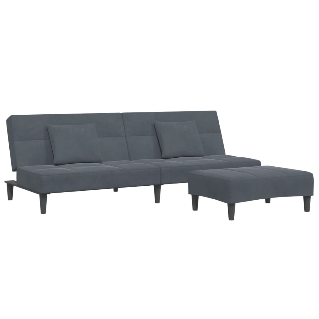 vidaXL Canapea extensibilă cu taburet, 2 locuri, gri închis, catifea
