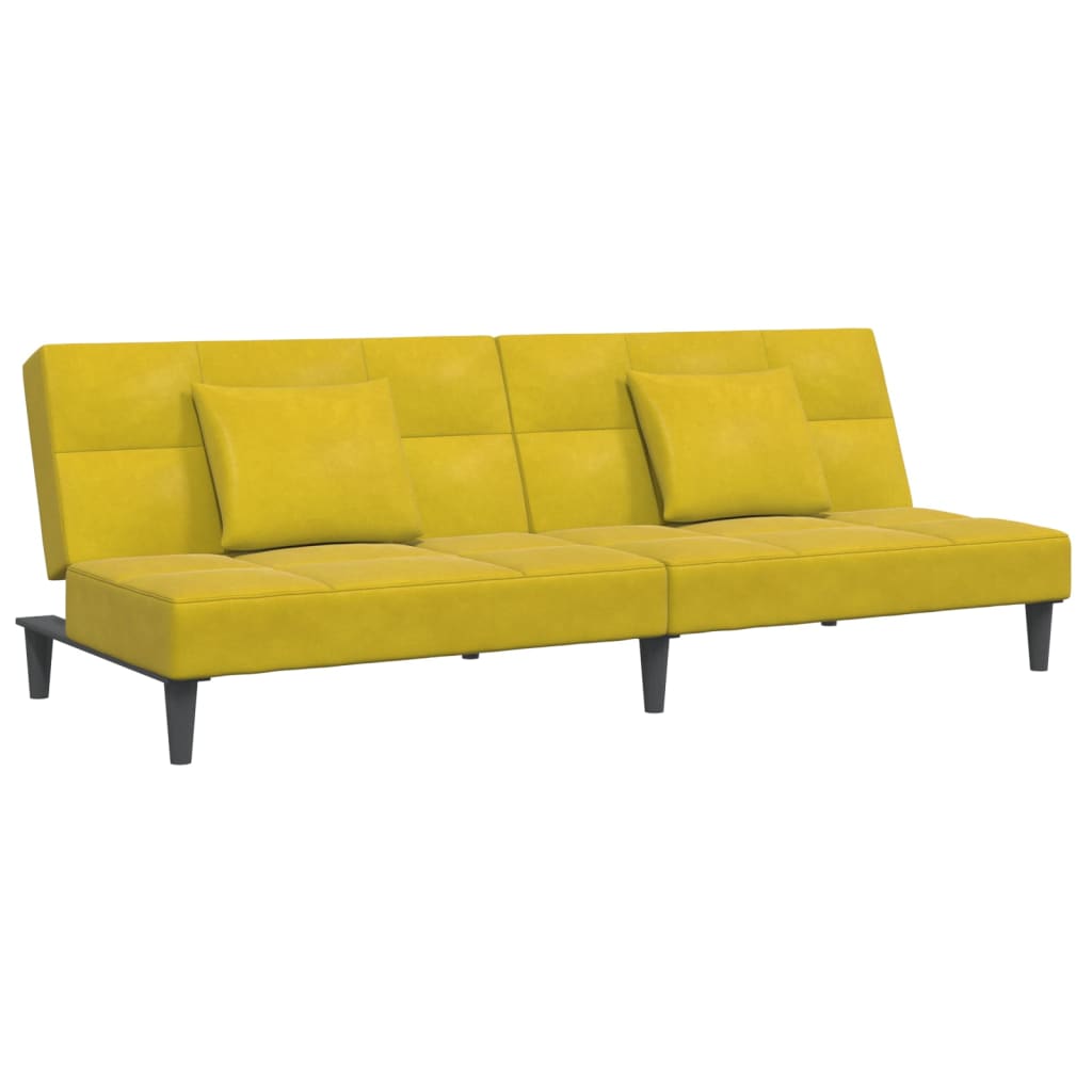vidaXL Canapea extensibilă cu taburet, 2 locuri, galben, catifea vidaXL Canapea extensibilă cu taburet, 2 locuri, galben, catifea